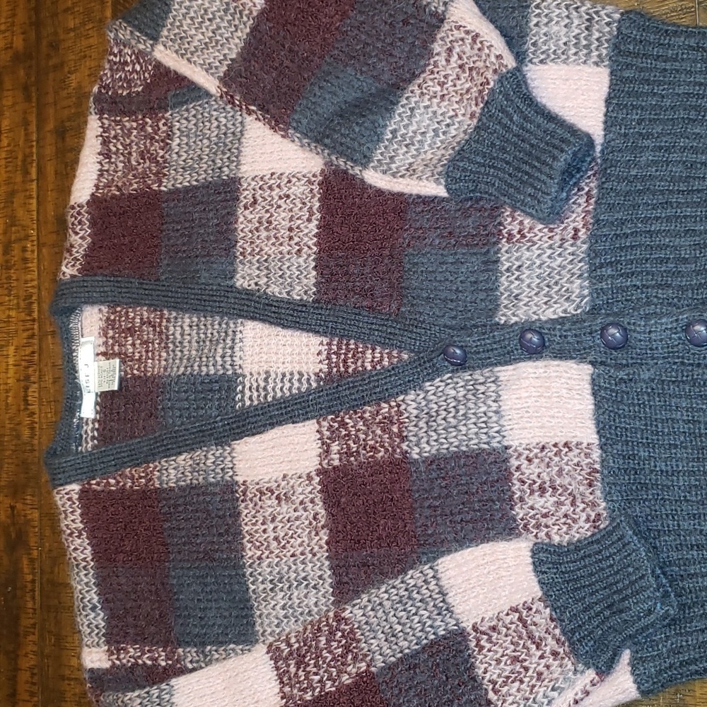 vintage mohair plaid cardi - Pink, Gray, Burgundy
